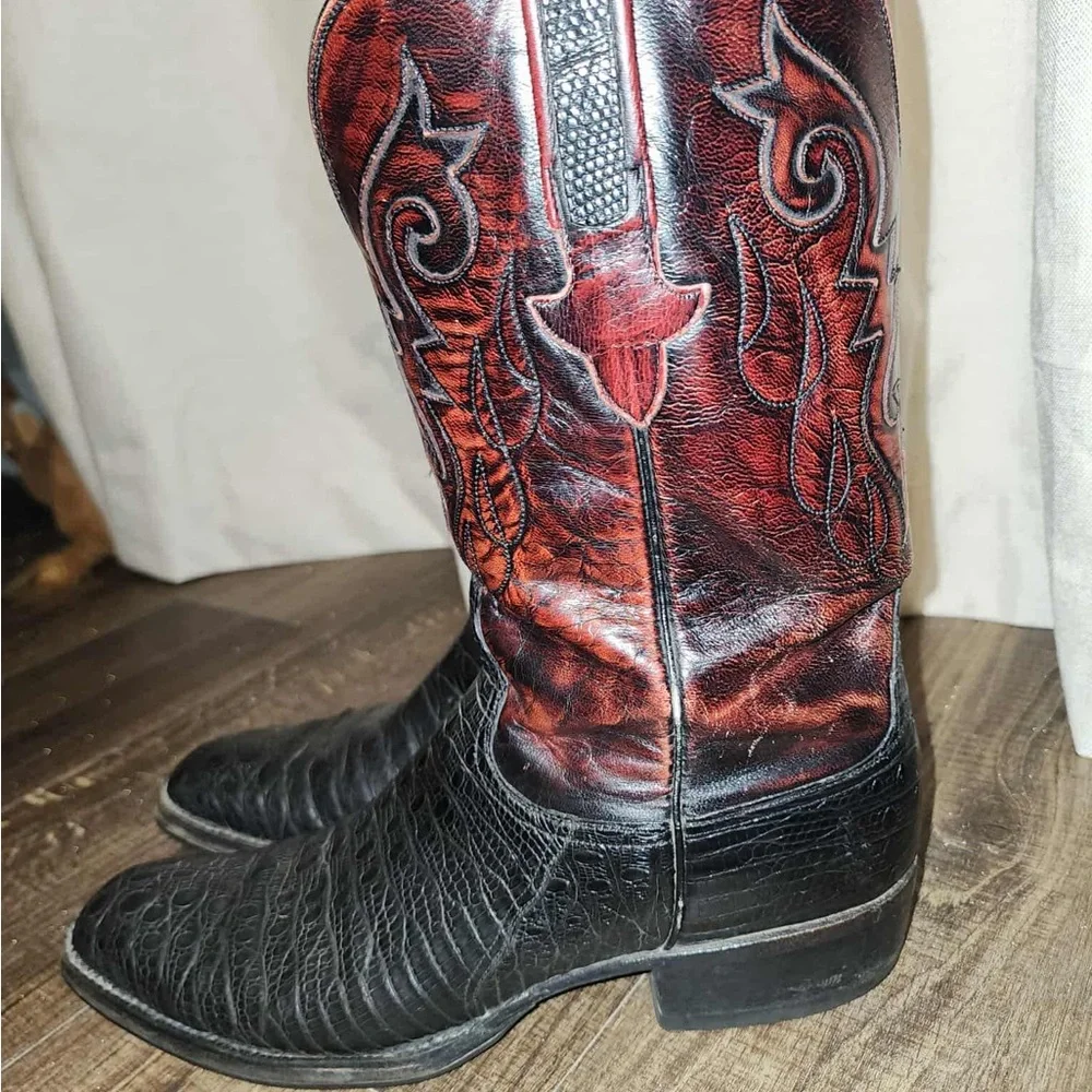Lucchese Black and Red Western Boots - Picture 2 of 16